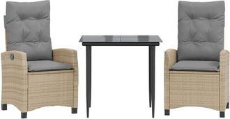 vidaXL Vidaxl - Set comedor de jardín 3 pzas con cojines ratán sintético beige