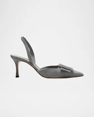 Manolo Blahnik Maysli Suede Buckle Halter Pumps