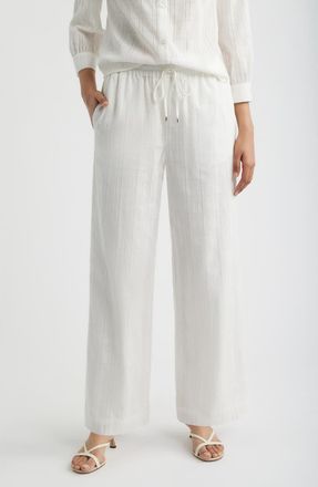 Bernardo Embroidered Stripe Cotton Drawstring Pants in Bright White at Nordstrom, Size X-Small