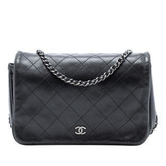 Chanel Pre-owned Womens Cc Quilted Lambskin Full Flap Wallet On Chain - Black Leather - One Size