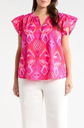 Sugarlips Devant Carya Ruffle Cotton Top in Magenta-Coral at Nordstrom, Size 3X