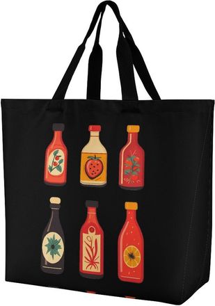 Generic Ketchup Bottles Reusable Shopping Bags One Shoulder Grocery Tote Bag Waterproof Big Purse for Work Travel