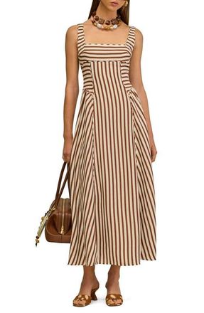 Cult Gaia Carla Linen, Wool & Silk Blend Sundress in Small Saddle Stripe at Nordstrom, Size 2
