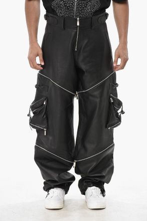 Off-white Pantaloni Cargo in Pelle con Zip Trasversali Off-White