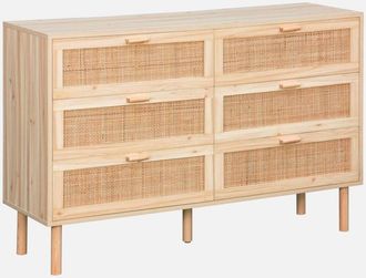 Sweeek Sweeek - Cómoda de 6 cajones con caña y efecto madera, Camargue, 120x40x80 cm