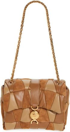 Versace Kleio Medusa 95 Quilted Patchwork Suede Shoulder Bag in Brown Caramel Gold at Nordstrom