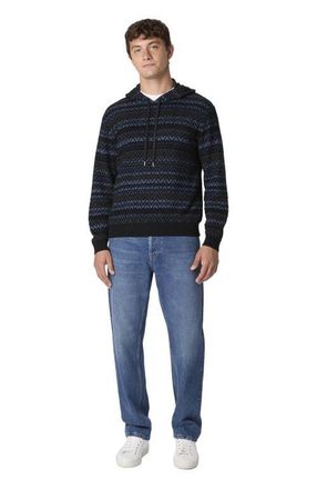 Missoni Hooded Sweater In Wool Blend With Zigzag Pattern in Black & Blue at Nordstrom, Size 50 It