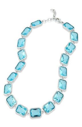Savvy Cie Jewels Bezel Aqua Crystal Necklace in Silver/blue at Nordstrom Rack