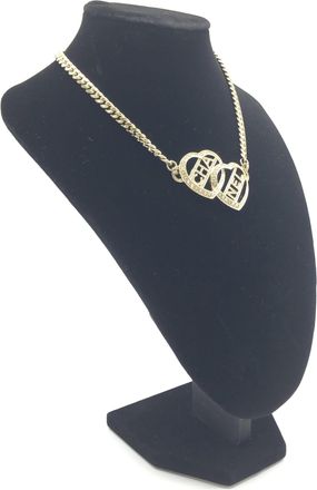 Chanel Gold Tone Heart Choker Necklace With Womens Logo (Pre-Owned)