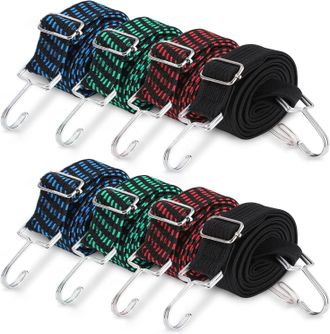 OEM 8 Cuerdas El&aacute;sticas Planas Ajustables De 2 M, Elasticidad 2,5 Veces Mayor, Ganchos Dobles Para Transportar Equipaje/coche/moto/camping