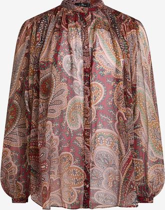 Etro Weites gerafftes Seidengeorgette-Hemd mit Paisley-Print