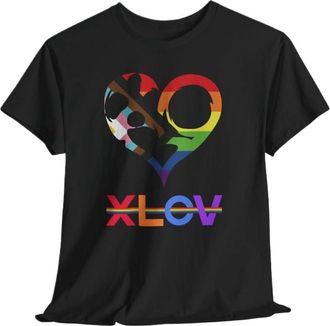 Generic XLOV Pride T-Shirt Unisex Short Sleeve Rainbow Graphic Tee LGBT Equality Support Casual Streetwear Top Men/Women (Black,M)