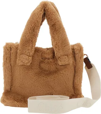 Chlo&eacute; Fuzzy Teddy Crossbody Bag - Beige
