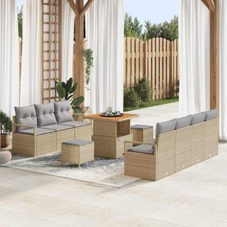 vidaXL Vidaxl - Conjunto De Sof&aacute; De Jard&iacute;n Con Coj&iacute;n 10 Pcs Beige Polirat&aacute;n