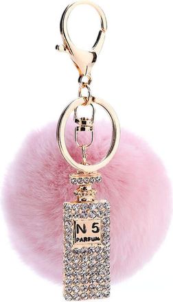 Generic Pom Keyring Rhinestone Glitter Perfume Bottle Bag Charm Car Key Pendant, black, L