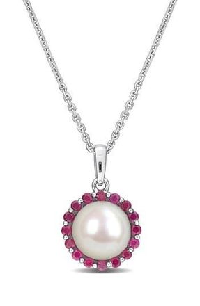 Delmar 8 - 8.5mm Cultured Freshwater Pearl & Created Ruby Pendant Necklace at Nordstrom Rack