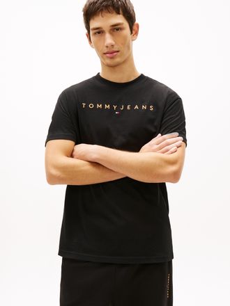 Tommy Jeans T-Shirt TOMMY JEANS TJM REG LINEAR LOGO TEE EXT, Herren, Gr. 4XL, schwarz, faded sun kiss, Single Jersey, Obermaterial: 100% Baumwolle, Rundhals, Shir