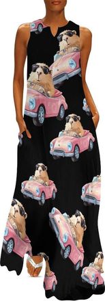 Generic Capybara Driving Car Womens Casual Dresses Sleeveless Maxi Dress Summer Beach Long Dresses 2XL