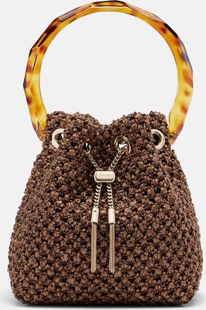 Jimmy Choo London Bon Bon Small raffia-effect bucket bag