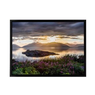 Artery8 Trienke Sunset Loch Linnhe Scotland Framed Canvas Wall Art Print | Size: W24 x H32
