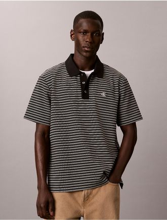 Calvin Klein Mens Ottoman Stripe Polo Shirt - Black - XL