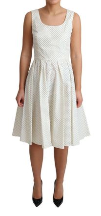 Dolce & Gabbana Womens Aline Mini Dress Sleeveless Polka Dot - Ivory Cotton - Size EU 38 (Womens)