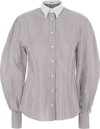 Brunello Cucinelli Overhemden, Dames, Bruin, S, Mg 711M1Q16C003 Gestreept Shirt