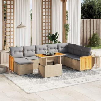vidaXL Set De Sof&aacute;s De Jard&iacute;n 9 Pzas Con Cojines Rat&aacute;n Sint&eacute;tico Beige Vidaxl