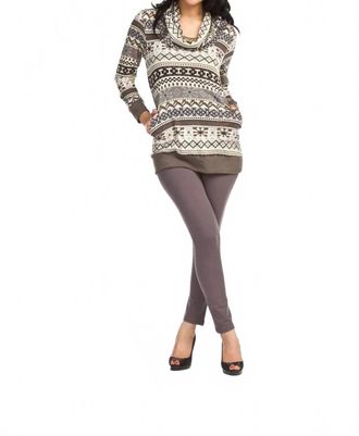 Papillon Long Sleeve Fair Isle Print Cowl Neck Sweater In Grey