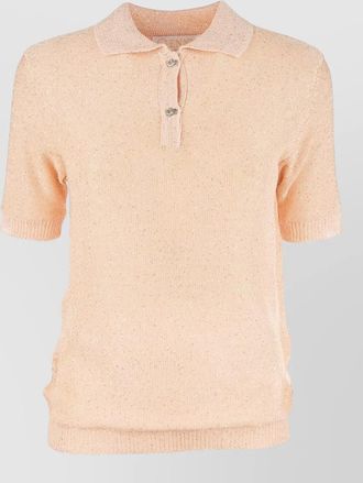 Genny knit polo top sequin short sleeves