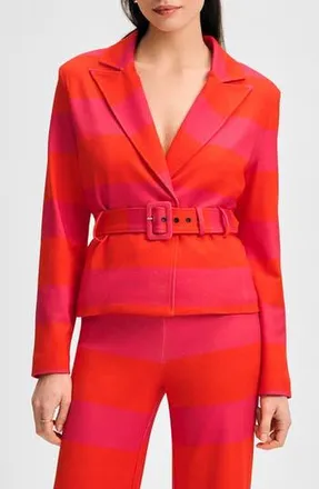 Isaac Mizrahi New York Belted Jacket in Magenta/Orange Cabana Stripe at Nordstrom Rack, Size Xx-Large