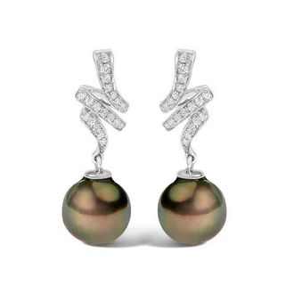 House of Brilliance 14K White Gold Black Pearl and Diamond Accent Dangle Earrings at Nordstrom
