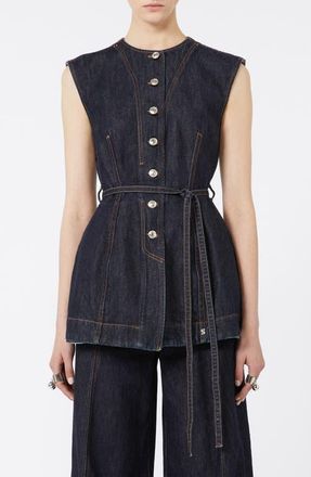 Sportmax Domino Belted Denim Vest in Midnight Blue at Nordstrom, Size 4