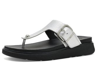 FitFlop Gen FF Buckle Tumbled Leather Toe Post Sandals Womens Wedge Shoes Silver : 10 M (B)