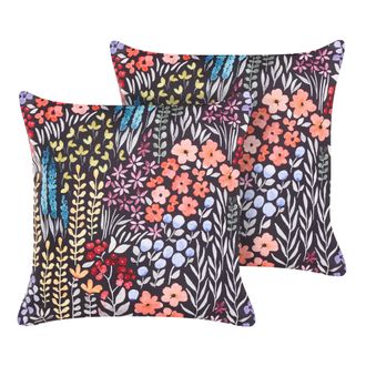 Beliani Conjunto De 2 Cojines De Jard&iacute;n Almohada De Exterior 45 X 45 Cm Poli&eacute;ster Motivo Floral Multicolor Castelaro