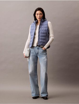 Calvin Klein Womens Mixed Media Puffer Vest - Blue - XS