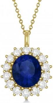 Allurez Oval Blue Sapphire & Diamond Pendant Necklace 14k Yellow Gold 5.40ctw