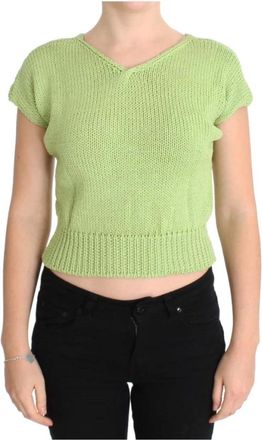 Pink Memories Truien & Vesten, Dames, Groen, ONE Size, Katoen, Groene Mouwloze Gebreide Vest Trui
