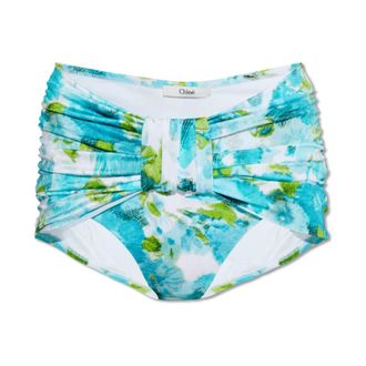 Chlo&eacute; Bikinis, female, Blue, Size: XS Aqua flower-print mid-rise draped bikini bottoms