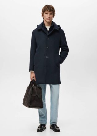 Mango Cappotto lana collo interno staccabile navy - Uomo - XL - MANGO MAN