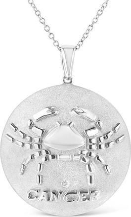 House of Brilliance Silver Diamond Accent Cancer Zodiac Design Pendant Necklace Medallion in White at Nordstrom