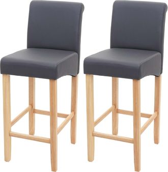 Hhg Hhg - Nunca Usado] Juego De 2 Taburetes De Bar 717, Taburete De Bar Taburete De Mostrador, Madera, Gris Mate, Patas Claras, Imitaci&oacute;n De Cuero