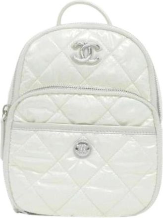 Chanel Pre-owned Vintage Nylon Rugzak - Dames - Vintage Rugzakken - Wit - ONE Size - Nylon - Vintage