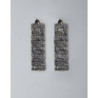 Brunello Cucinelli WomenS Black Argento 925 Textured Drop Earrings, Size
