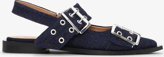 Ganni Blue Denim Feminine Buckle Ballerinas - Size 36 Recycled Cotton