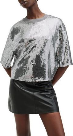 AllSaints Julea Sequin T-Shirt in Silver at Nordstrom Rack, Size X-Small