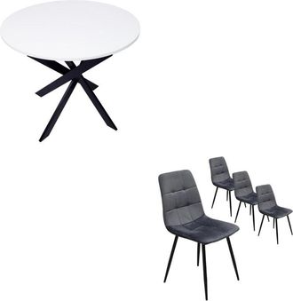 Skraut Home Set Mobili, Pack di 4 sedie da pranzo, Sedia imbottita, Sedia, Tavolo fisso rotondo, Rovere/nero, gambe nere - Skraut Home