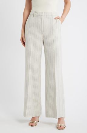 Elie Tahari The Liliana Stripe Wide Leg Pants in Tan With Black Pinstripe at Nordstrom, Size 16