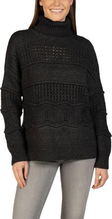 Love Token Cable Knit Turtleneck Pullover Sweater In Black
