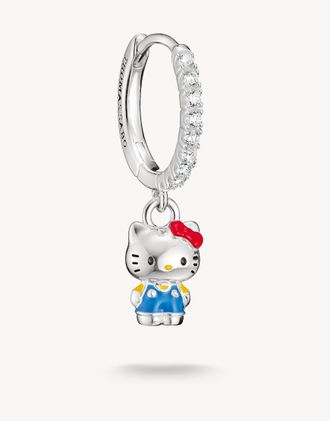 Thomas Sabo Hello Kitty orecchino singolo a cerchio con zirconi bianchi in argento, nero, rosso, giallo-Blu